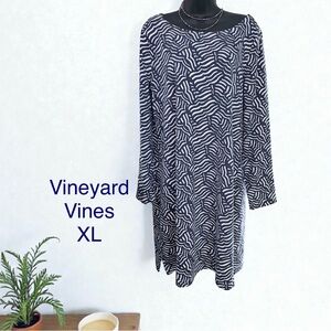Vineyard Vines Shift Dress Navy & White Size XL Knee Length Geometric Print EUC